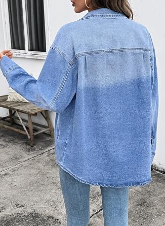 Sidefeel Women's Jean Jacket Casual Long Sleeve Button Down Oversized Denim Jacket Trendy Fall Outfits