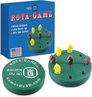 Games by 3D ROTA Game, Tic-Tac-Toe Game with Never a Tie, A Winner in Every Round, Ancient Roman Strategy Game, Portable 4" Board, Pockets or Purse-Size, with Horse Pieces, Made in USA (Green)
