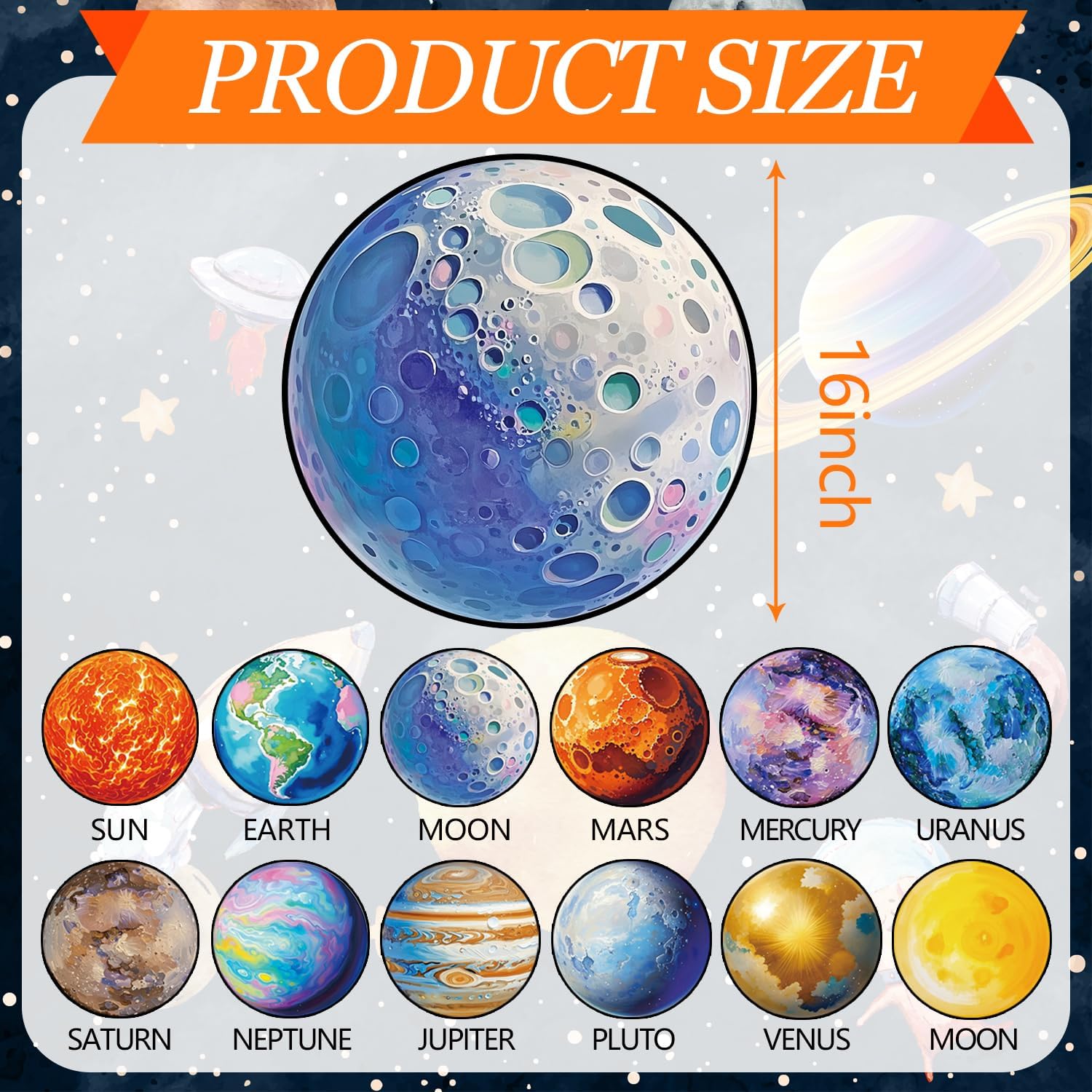 SHIYUE 12 Pcs Kids Carpet Circle Classroom Space, 16in Planet Solar System Themes Education Floor Cushions Soft Seating Non Slip Rug, Learning Playing Deco