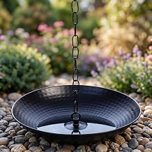 11 Inch Rain Chain Basin, Black Metal Downspout Catch Basin, Decorative Outdoor Garden Water Feature Bowl for Patio & Yard, Durable Heavy-Duty Design