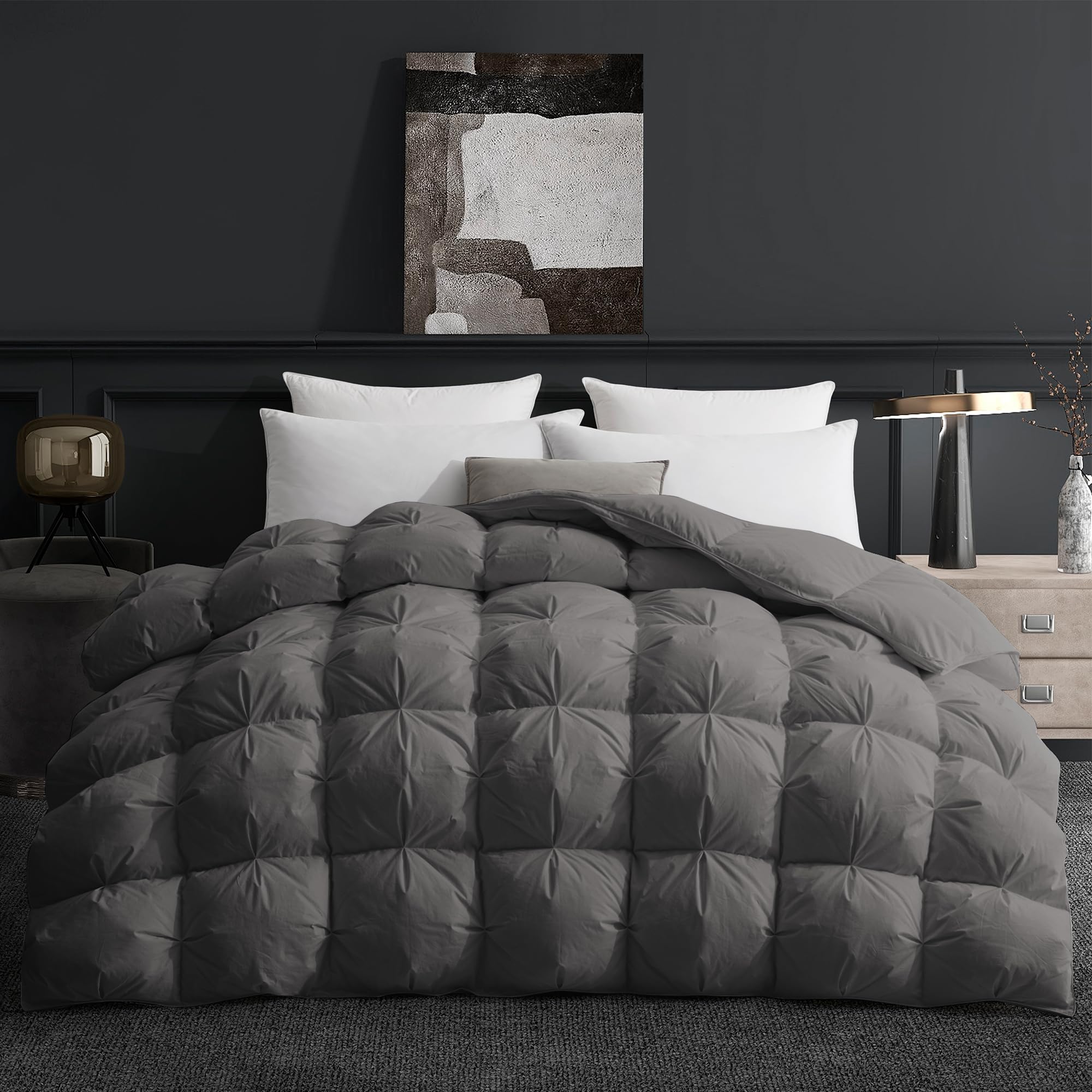Deodar Edredón Cama 135/150 | Edredón 220x240 para 2 Personas | Relleno de Plumón de Ganso Blanco y Plumas 420 GR/m² | Funda Nórdica 100% Algodón | Lavable | Öko-Tex y RDS | Gris Oscuro