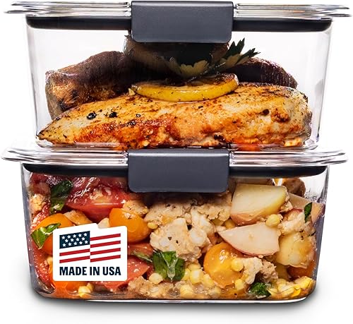 Vista 48 de Rubbermaid Brilliance - Recipientes de almacenamiento de alimentos sin BPA con tapas, herméticos transparentes juego de 2 (taza de 9,6), ideales