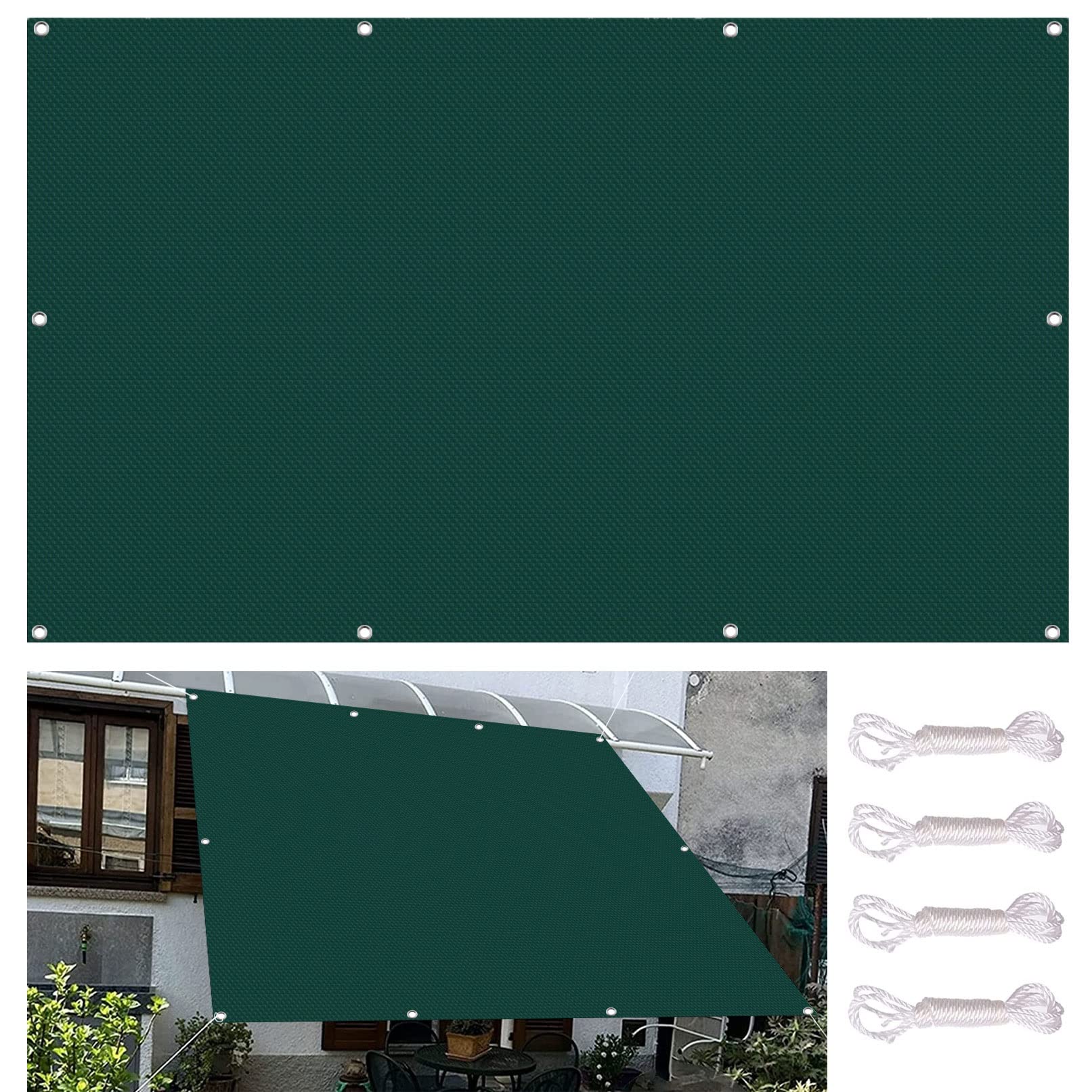 Voile ombrage respirant rectangulaire 4 x 9.5 m vert avec corde pour extérieur et patio