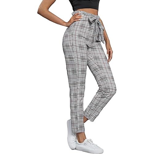 WDIRARA Women's Stretchy Plaid Print Pants Soft Skinny Regular Fashion Leggings