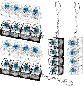 6 Pack Keyboard Fidget Toy, Keyboard Fidget Keychain 4-in-1 Keyboard Fidget, Button Stress Relief Fidget Gifts to Help Focus and Relieve StressClear Black