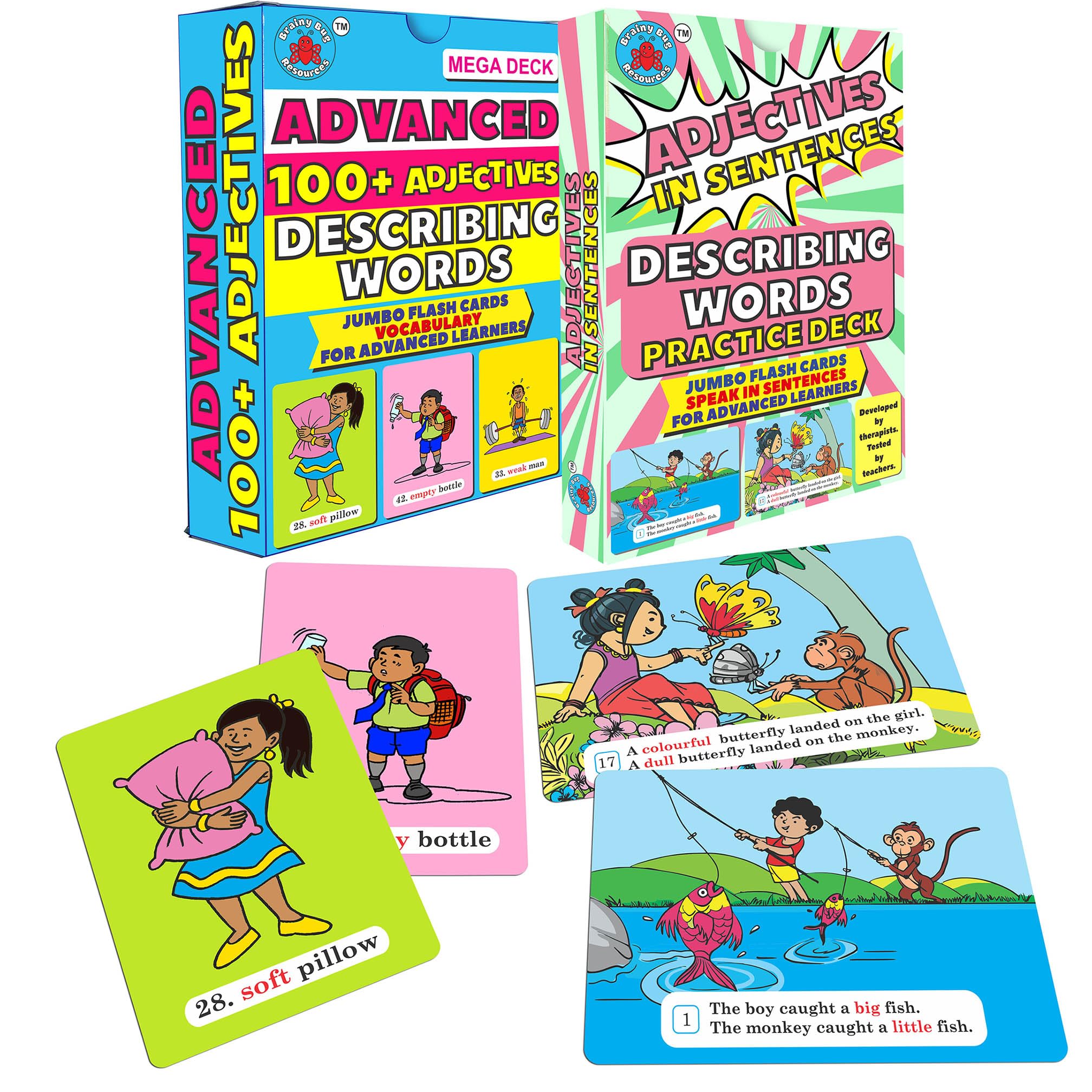 Educational Flash Cards and Child Resources for Teaching Language_Skills(Adjectives (Vocabulary) & Adjectives in Sentences)