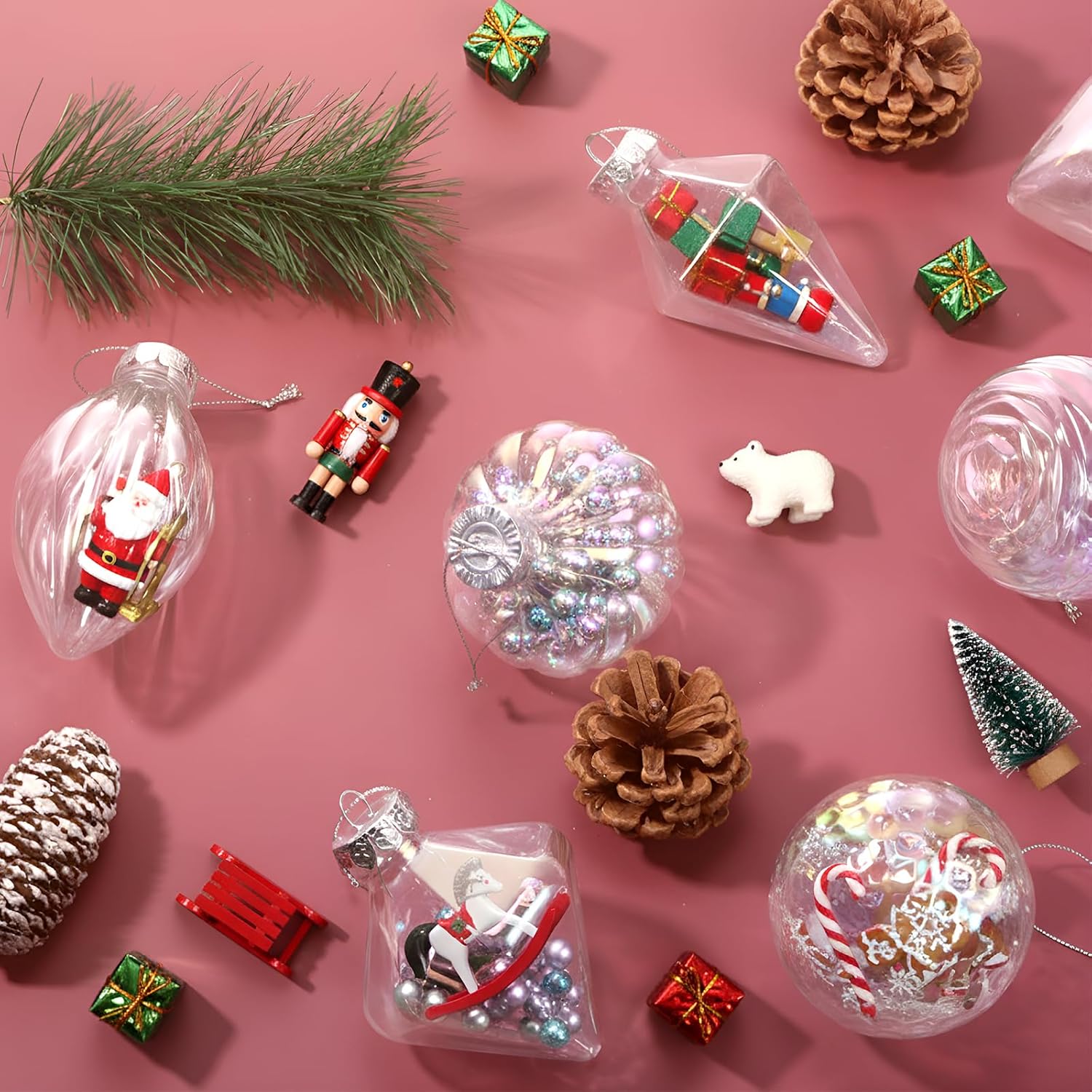 48 Pcs Christmas Fillable Ornaments Ball 3.15 Inch Clear Plastic Ornaments DIY Craft Transparent Ball for Christmas Wedding Xmas Holiday Party Tree Decor Home (Iridescent)