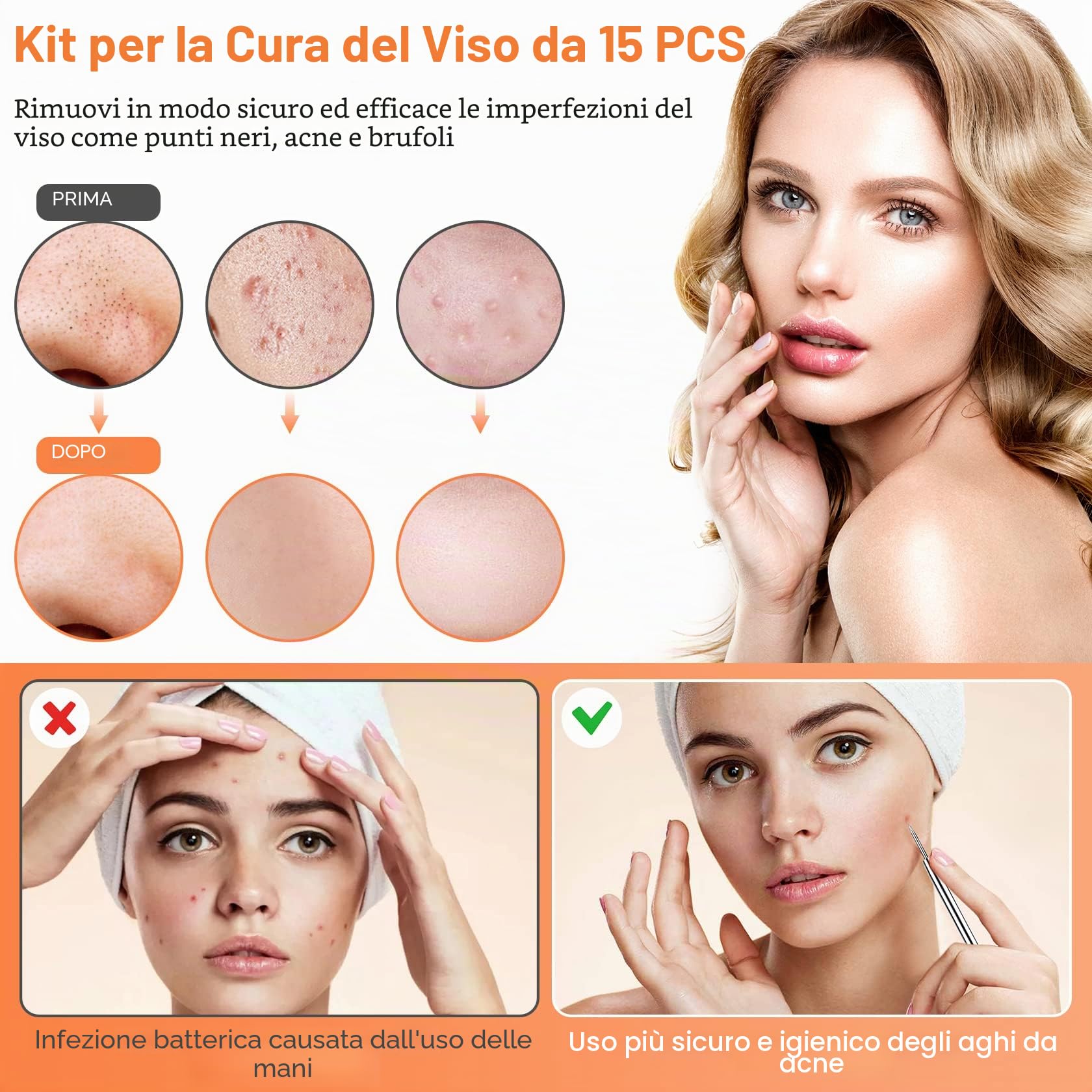 Kit di Strumenti per la Rimozione dei Punti Neri [15 Pezzi], IUMAKEVP Estrattori per Brufoli Professionale in Acciaio Inossidabile per il Trattamento e la Togli di Comedoni e Acne sul Viso (Argento)