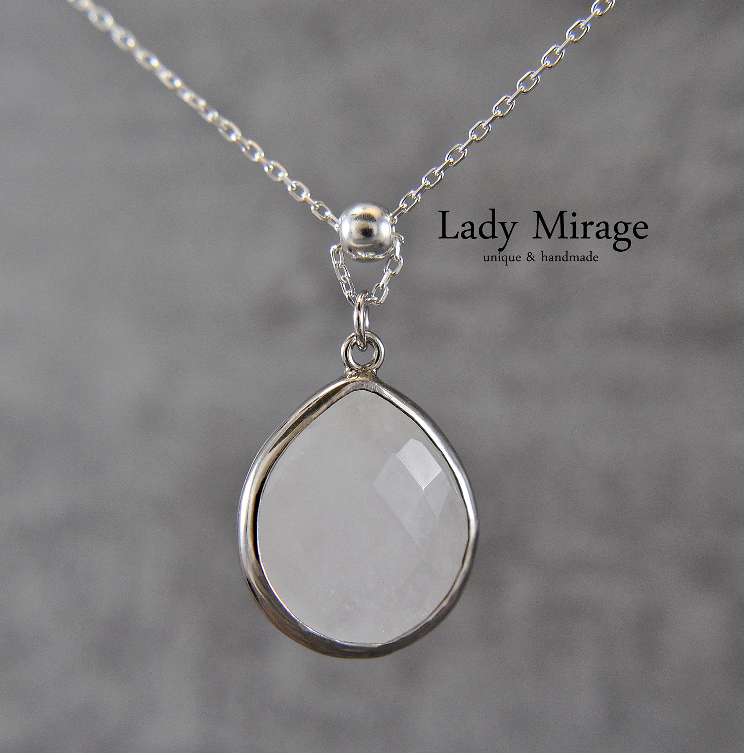 925 Silber - Edelstein-Kette - Bergkristall - Tropfen - 70 cm - Weiß - Spirituell - Beweglich Geschenk - Bergkristall-anhänger - Geburtstag - Weihnachten -