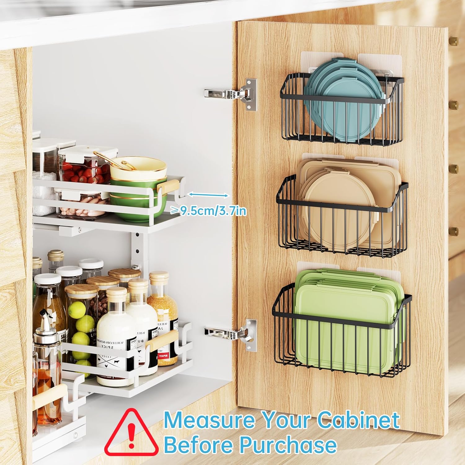 NiHome 5PCS Cabinet Door Lid Organizers Holders for Food Storage Container Lids Tupperware Tumblers Canning Lids, 3 Sizes Rustproof Metal Baskets for Spices, Toiletries, Under Sink or RV Storage - Image 4