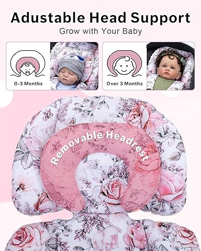 Miniatura 3 de Inserto de asiento de automóvil infantil con reposacabezas extra, soporte ajustable para la cabeza del asiento de automóvil para bebés prematuros a