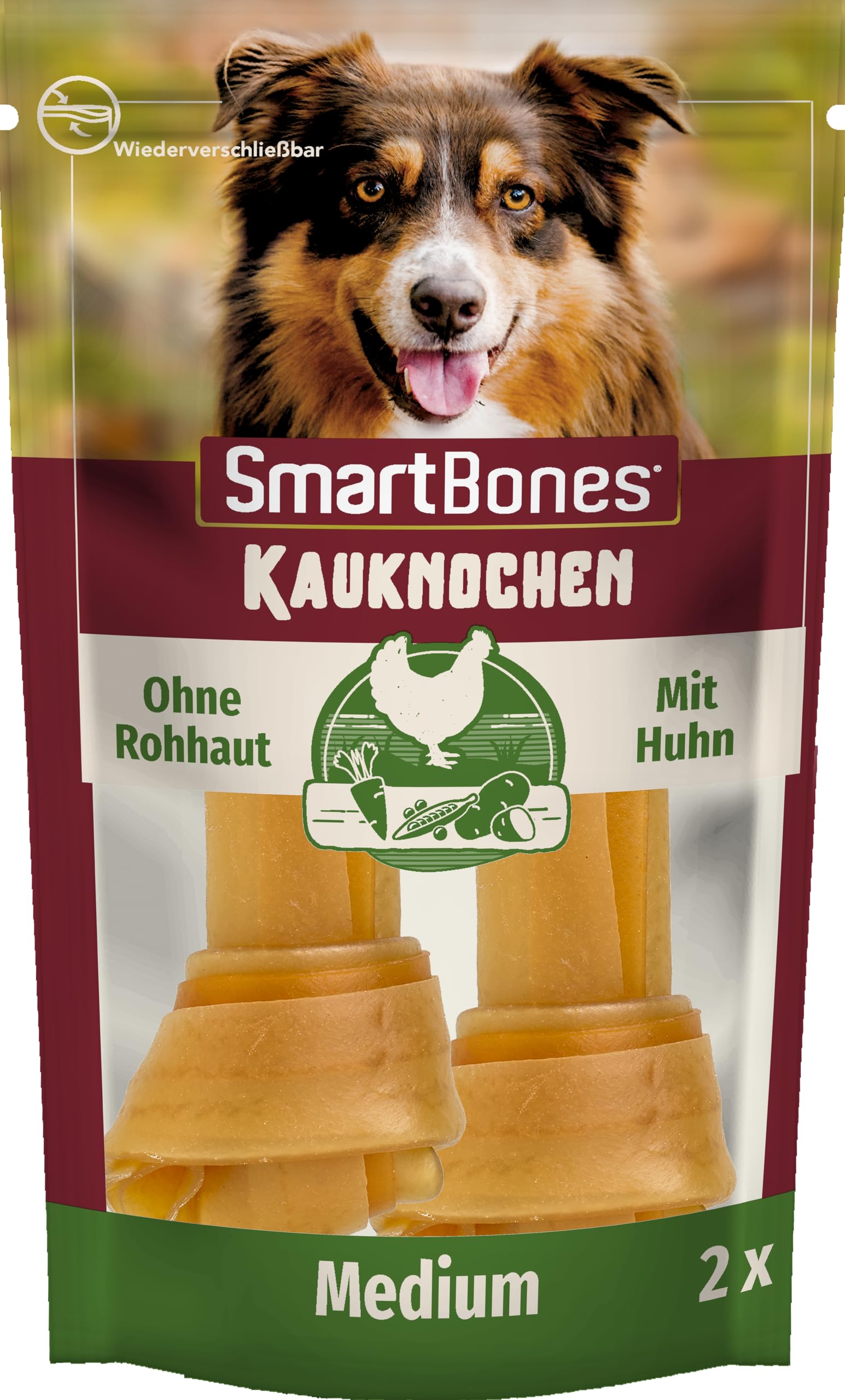 SmartBones Kauknochen Medium - Kausnack mit Huhn für mittelgroße Hunde, Knochen mit weicher Textur, ohne Rohhaut, 2 Stück