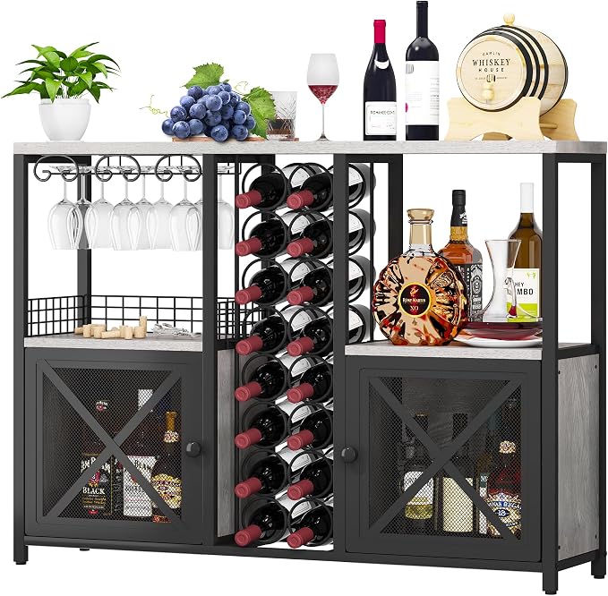 Homeiju Mini Bars for Home, Wooden Coffee Bar Cabinet, Modern Liquor Cabinet for Liquor and Glasses, Farmhouse Buffet Wine Cabinet with Storage Sideboard for Home Kitchen Dining Room