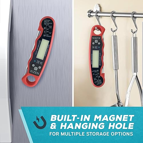 Miniatura 12 de Kizen Termómetro digital de lectura instantánea para carne, termómetro de alimentos para cocinar, parrilla, horno, barbacoa, pantalla impermeable y