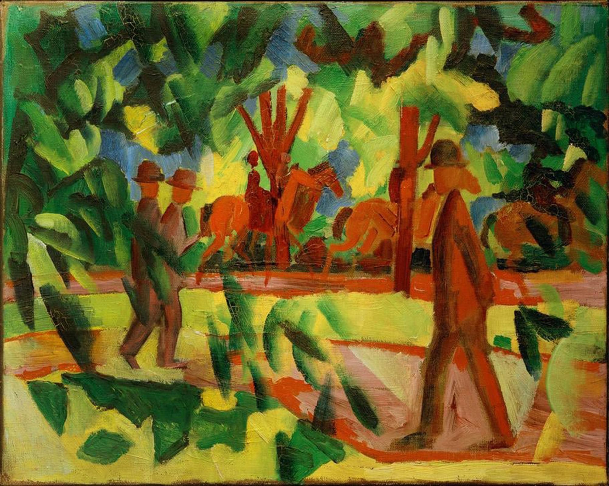 SERENDIPITP Abstract Painting Mural Print Picture Wall Decor Painting Rider and Walker in the Avenue by August Macke Vintage Wall Artwork for Home Decor 60x90cm