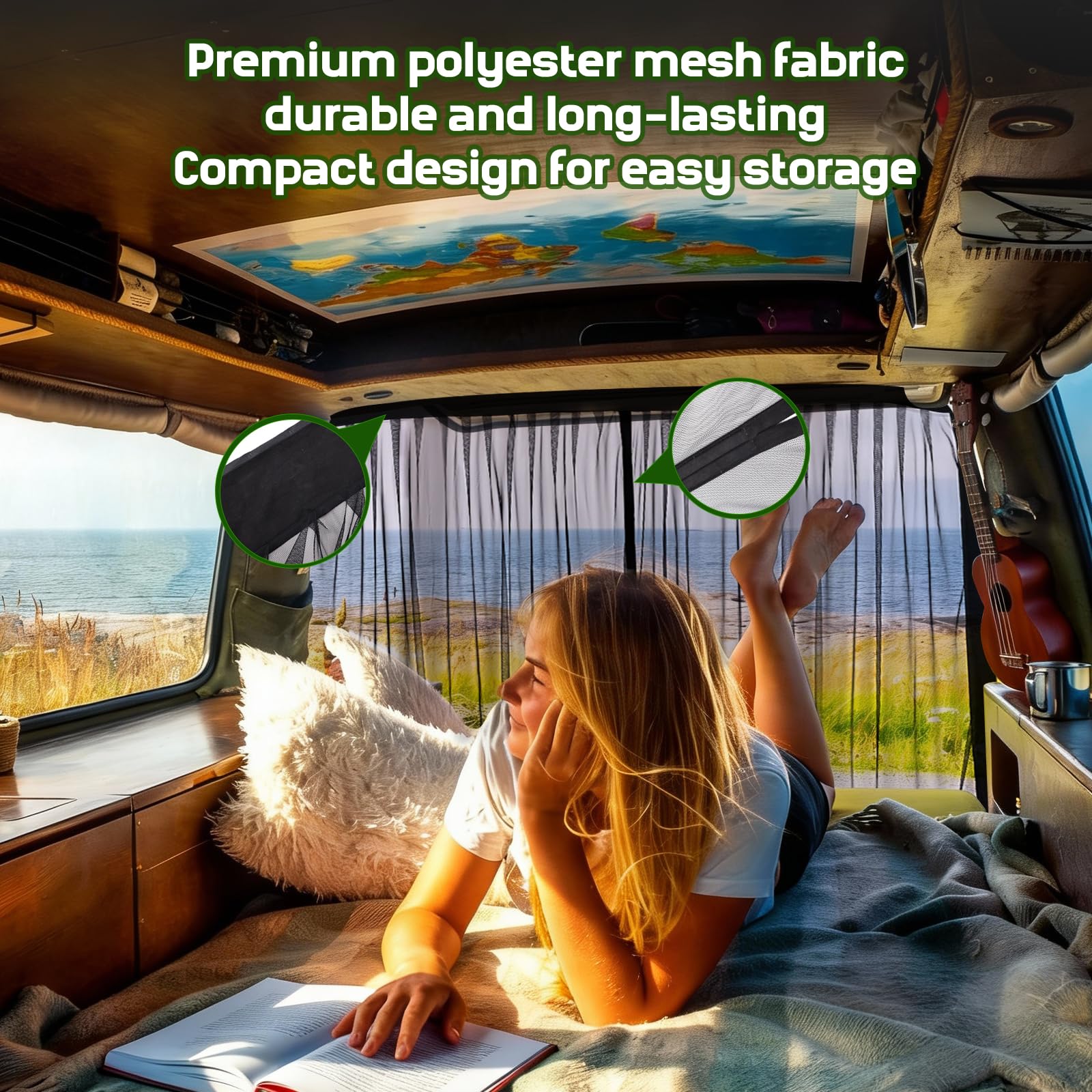 YGYQZ Van magnetyczna ochrona przed owadami, uniwersalna moskitiera, magnetyczne zamknięcie środkowe do kamperów, boczne i tylne drzwi, na kemping, siatka wentylacyjna, 200 x 170 cm