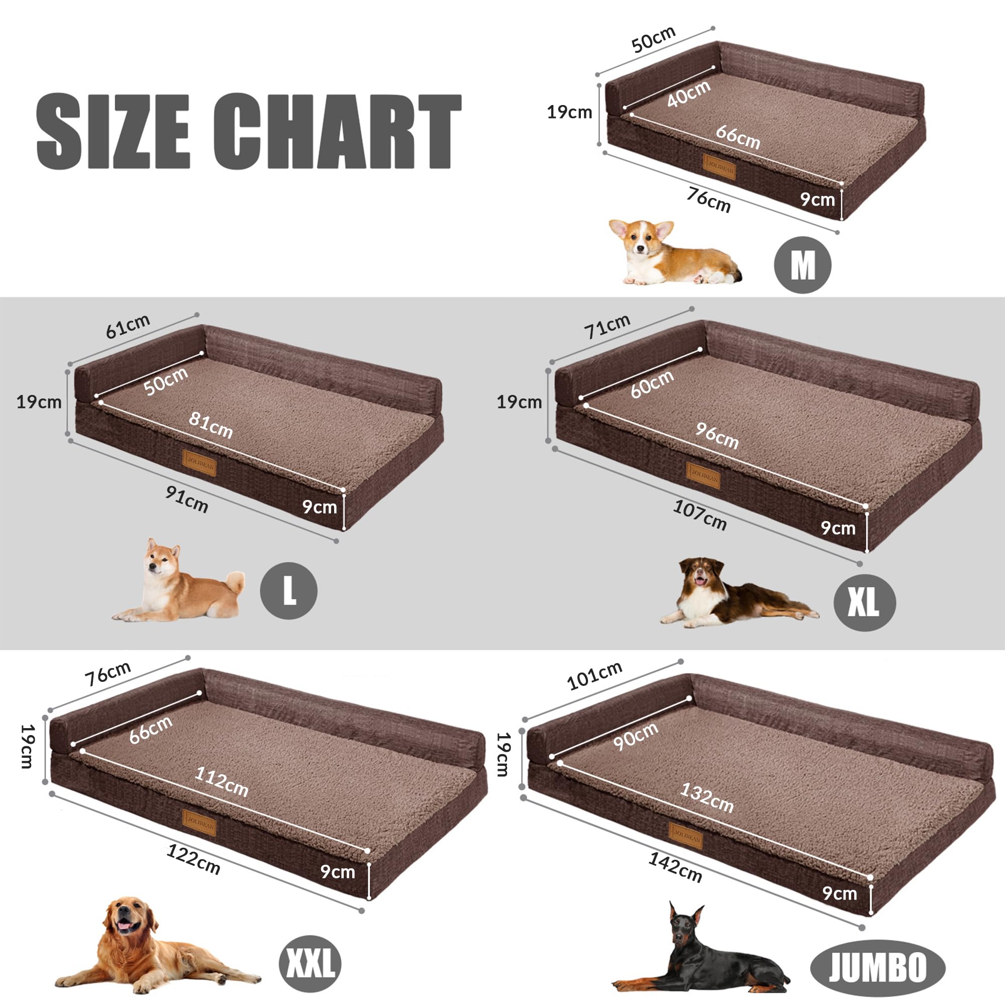 Cama Perro Grande Ortopédica, Colchoneta Perro de L, Sofá Perro con Espuma De Caja De Huevos, Impermeable Lavable Desenfundable, 106x28cm, Marrón
