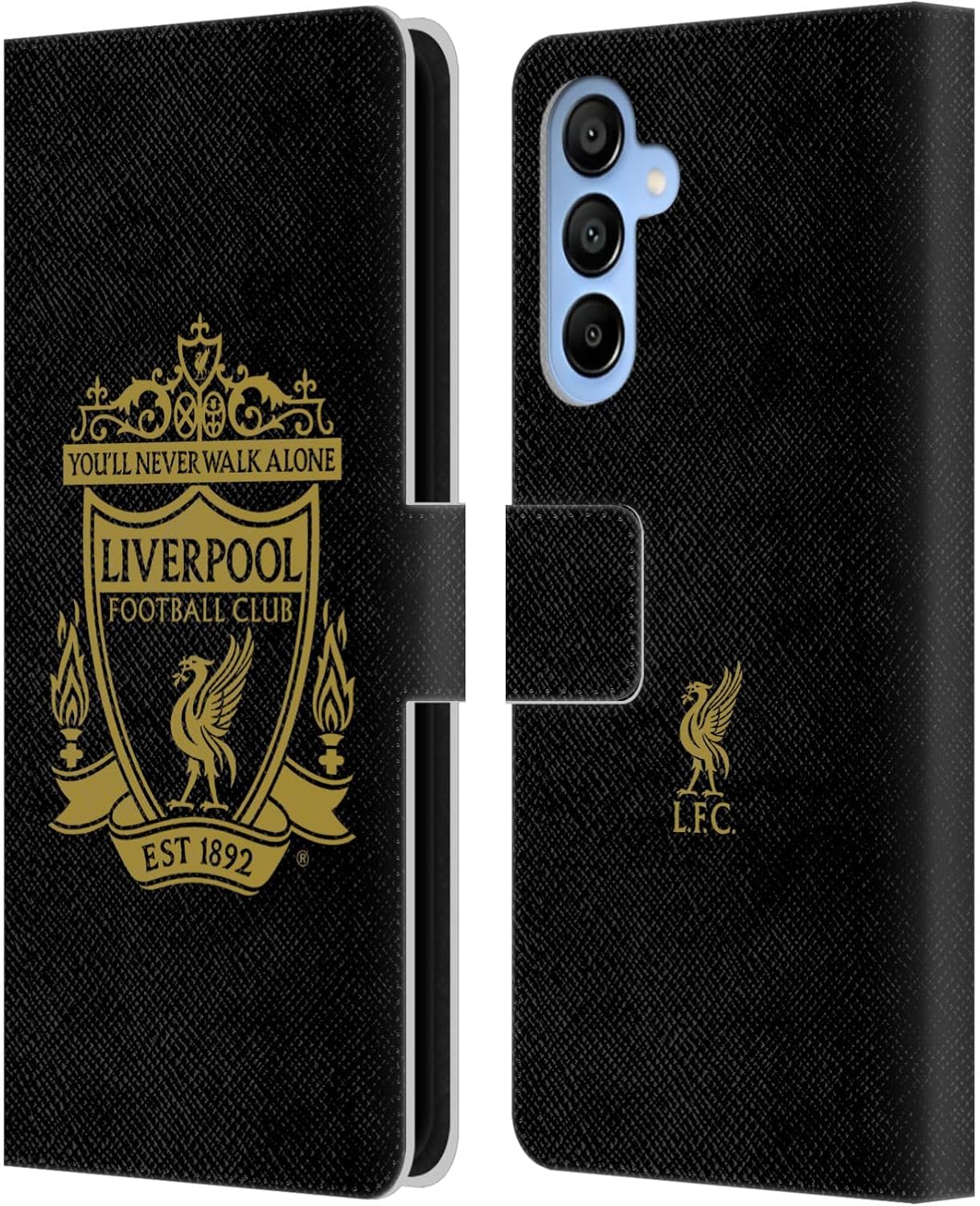 Head Case Designs Officially Licensed Liverpool Football Club Black 3 Crest 1 Leather Wallet Case Compatible with Samsung Galaxy A16 5G