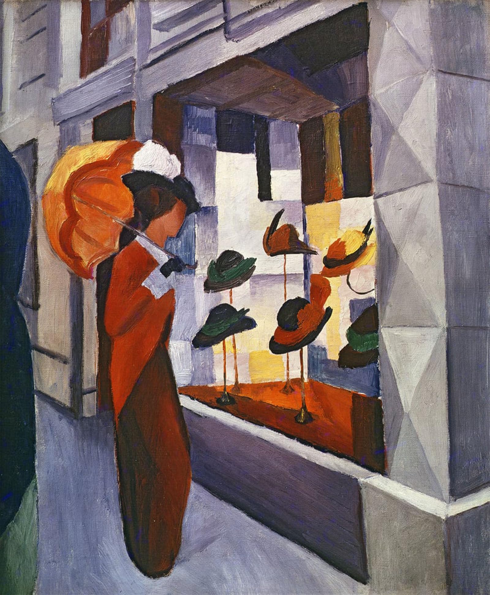 SERENDIPITP Vintage Picture Print on Canvas Wall Art Poster in Front of the Hat Shop by August Macke Artwork Print Poster for Wall Decor 60x90cm