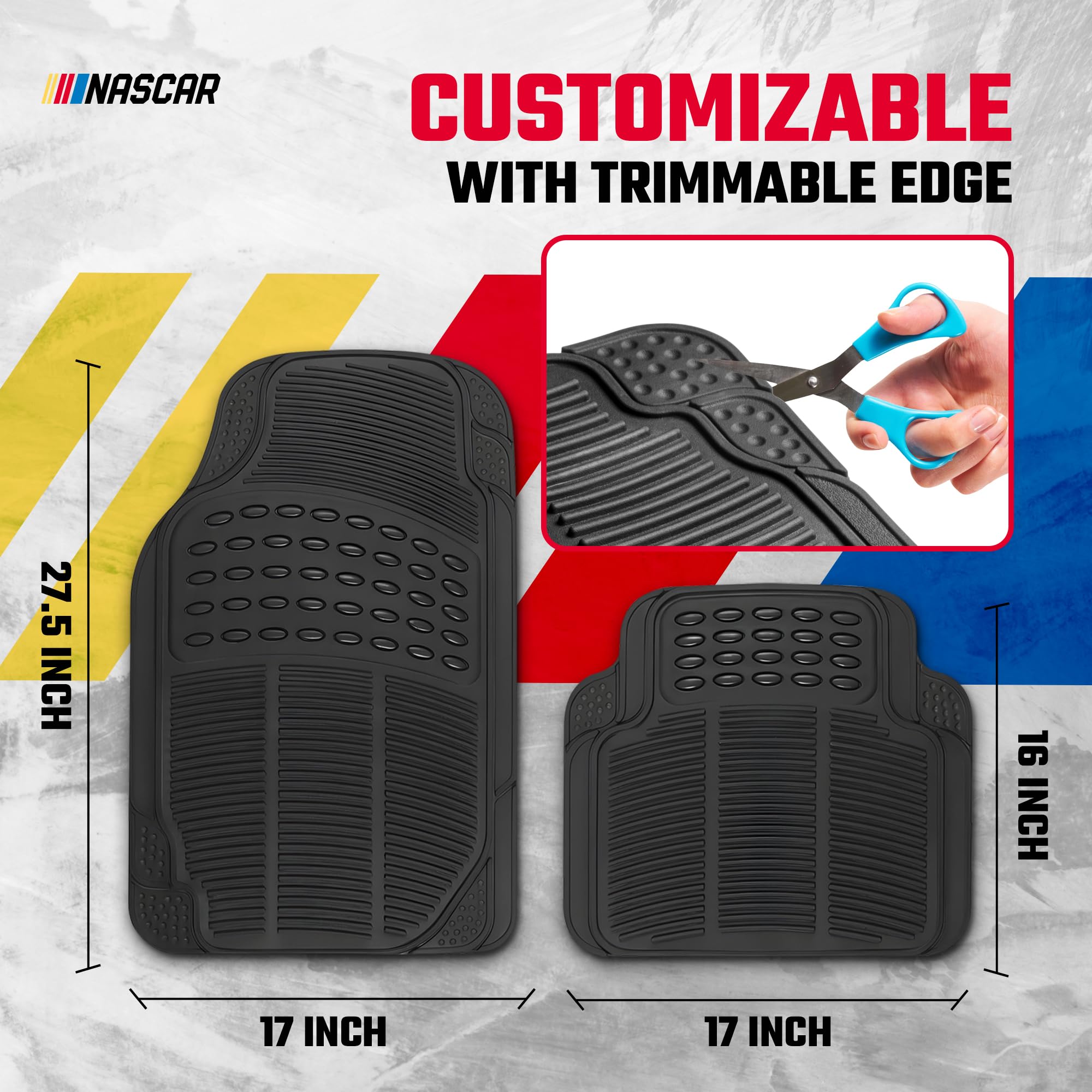 NASCAR Premium Car Floor Mats - 4-Piece Set Heavy Duty All-Weather Rubber Universal Trim-to-Fit for Cars Trucks SUVs — view 7