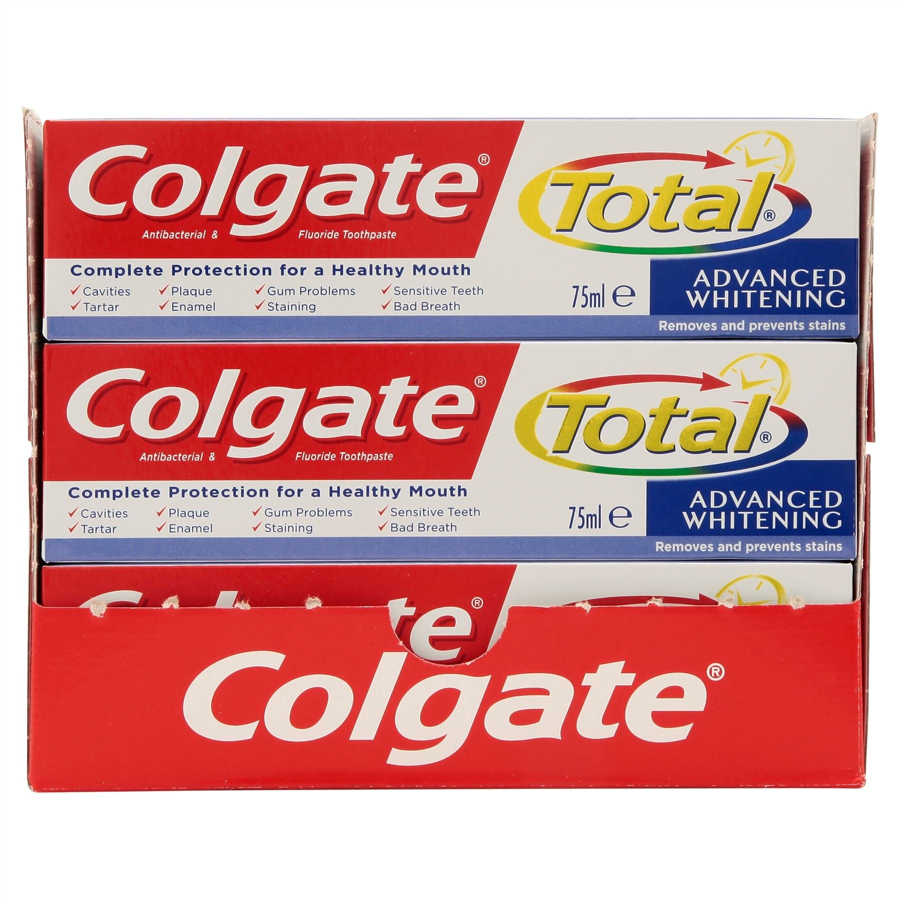 Colgate Total Advanced Whitening antibakterielle und fluoridhaltige Zahnpasta, 75 ml, 12 Stück