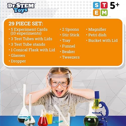 Miniatura 7 de Dr. STEM Toys - Kit de ciencia de primer juego de química para niños | 29 elementos de laboratorio incluye 10 experimentos fáciles | Ideas seguras y