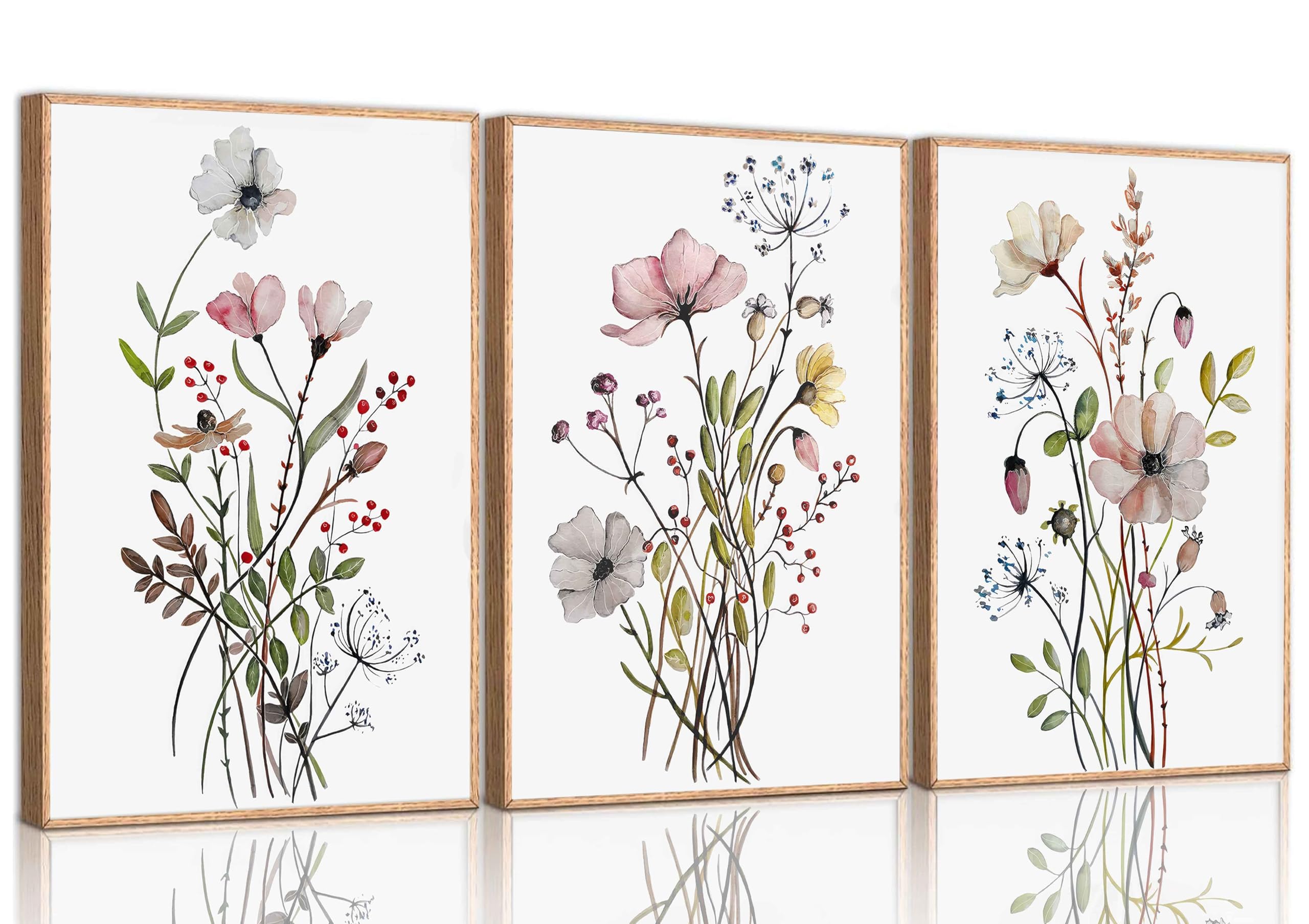 Amazon.com: 3Pcs Watercolor Wildflower Canvas Wall Art Modern