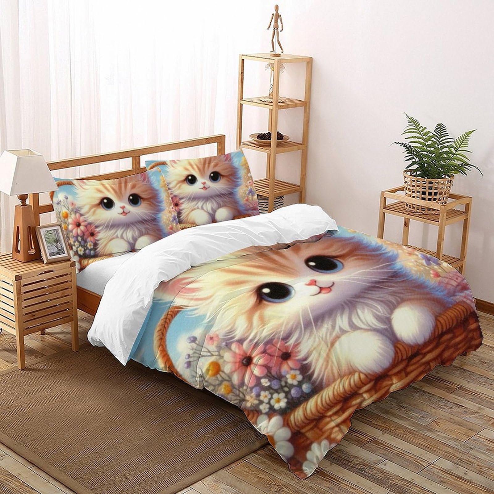 Housse de couette Super King chat et fleurs pour une chambre d'enfant