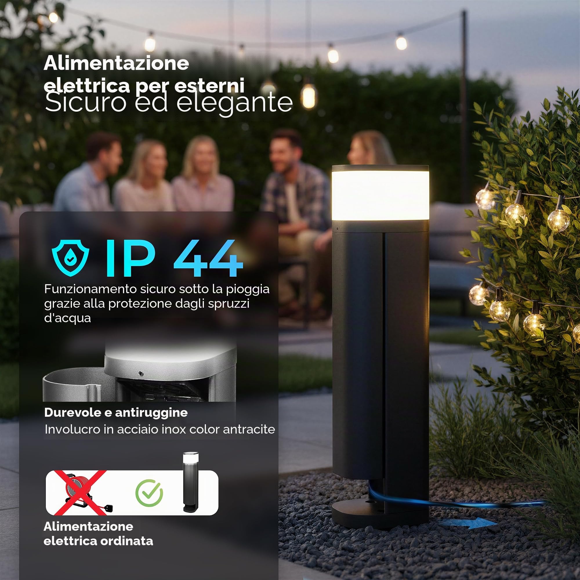 Novatool Lampada con presa radio a 2 scomparti, colore antracite, rotonda, con apertura SMART WiFi, app IP44, presa esterna da giardino, per esterni, colonna da giardino, torre di presa elettrica