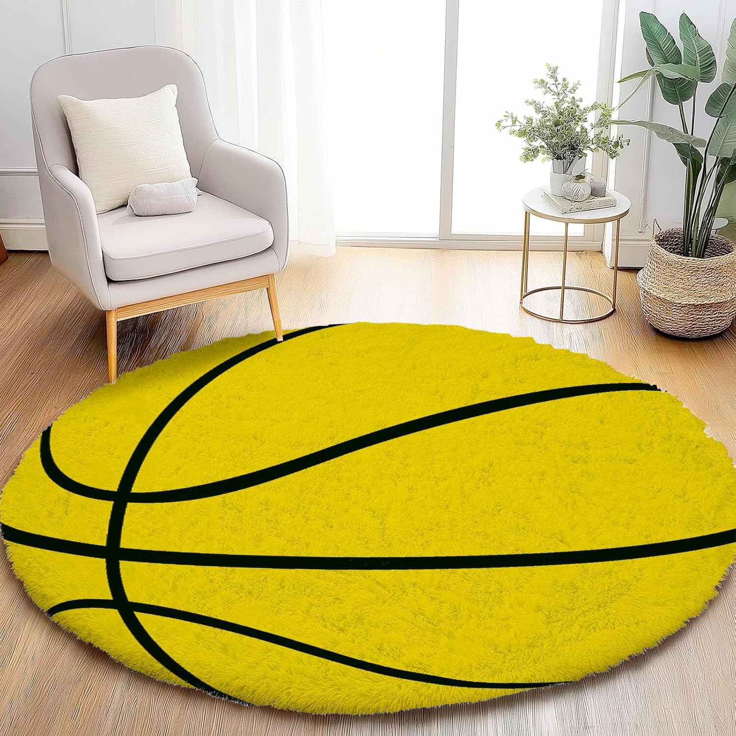 RUGSZONE®Shaggy Round Area Rug – Soft Plush Circle Solid Color Carpet for Living Room, Bedroom, Kids Room – Fluffy Fuzzy Floor Mat for Home Decor (Basketball Yellow, 3x3 feet)-image-0