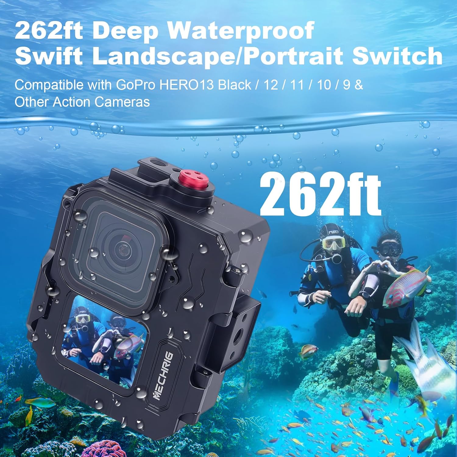 Aluminum Waterproof Case for GoPro HERO13 Black HERO12 HERO11 HERO10 HERO9 Action Camera 80M Deep Waterproof Horizontal and Vertical Shooting Switch (Standard-63071) - Image 3