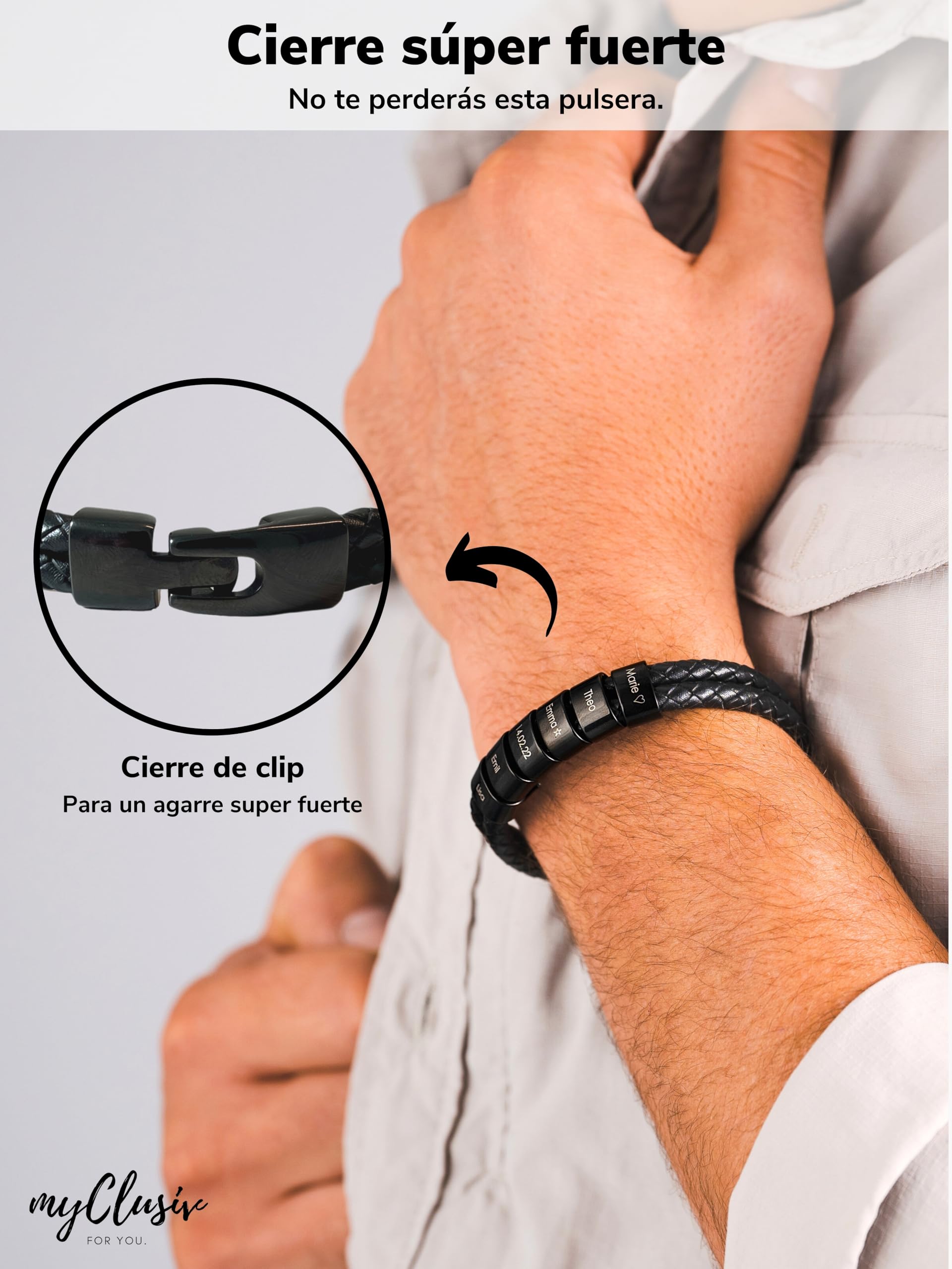 Pulsera personalizada de cuero negro para hombre con nombre - Pulsera con grabado - Regalo para hombre - Regalo papá