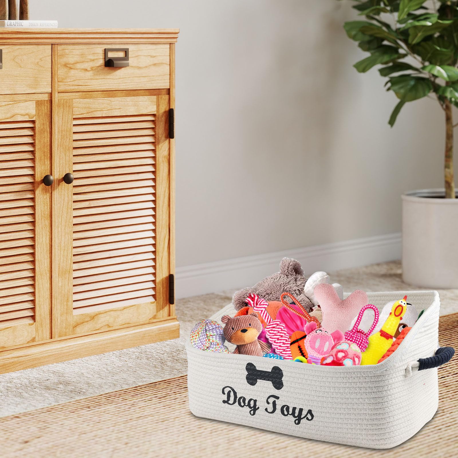 Morezi Cestino trapezoidale per animali domestici, adatto per cani e gatti, cuccioli, corda di cotone lavabile con manici, pieghevole, facile da spostare – Beige