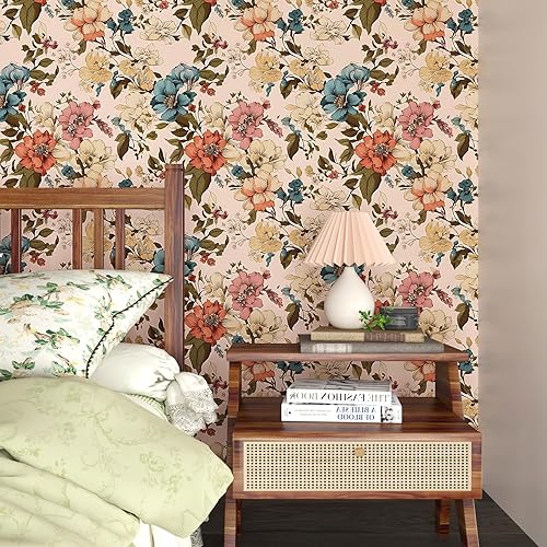 Miniatura 7 de Danodoi Papel tapiz floral rosa para despegar y pegar, papel tapiz de vinilo para pegar y despegar, papel de contacto bohemio para armarios, papel