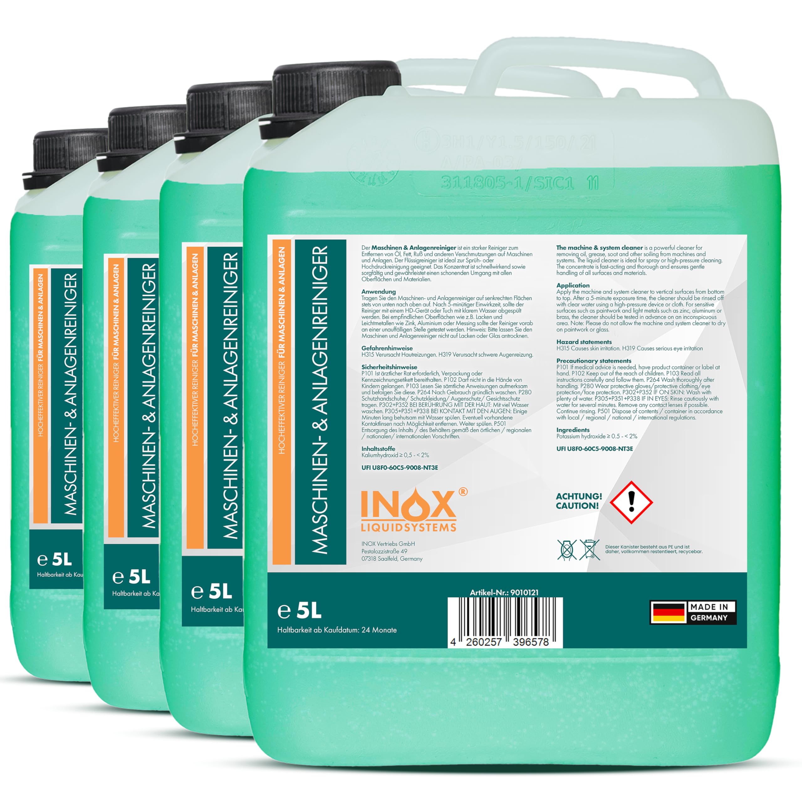 INOX® MS Maschinen- und Anlagenreiniger Konzentrat 4 x 5L - effektives Reinigungsmittel zum Entfernen von Öl, Fett und Ruß