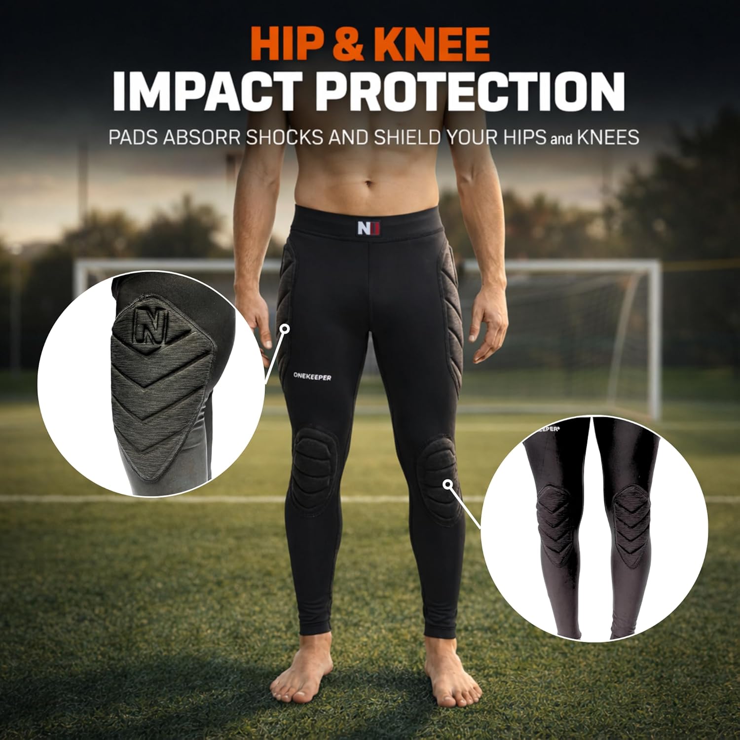 ONEKEEPER Goalkeeper Padded Leggings, Goalkeeper Pants, 6 mm EVA Hip Knee Protection Compression Gear for Youth Adult Keepers - Image 5