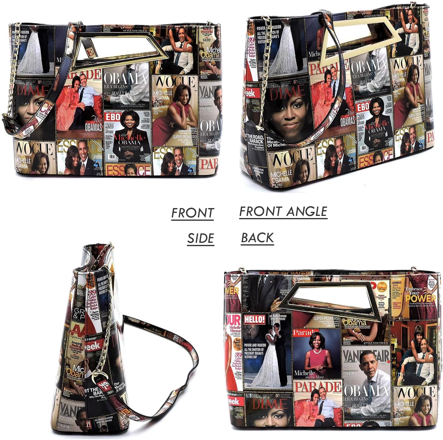 Michelle Obama Magazine Cover Printed Crossbody Bag Clutch Purse Top Handle Bag