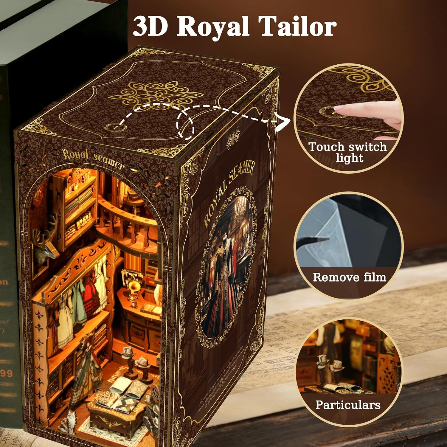 Book Nooks for Adults, DIY Miniature Dollhouse Book Nook Kit, Model Kits Craft Kits for Adults, 3D Wooden Puzzle Book Nook Craft Bookshelf Decor, Adult Craft Kits Gift with Led Light