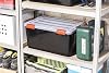 Iris Ohyama, Box, plastic organizer, set of 4, 50 l, stackable, clip handle, garage, pantry, attic - Air Tight Box AT-L - black