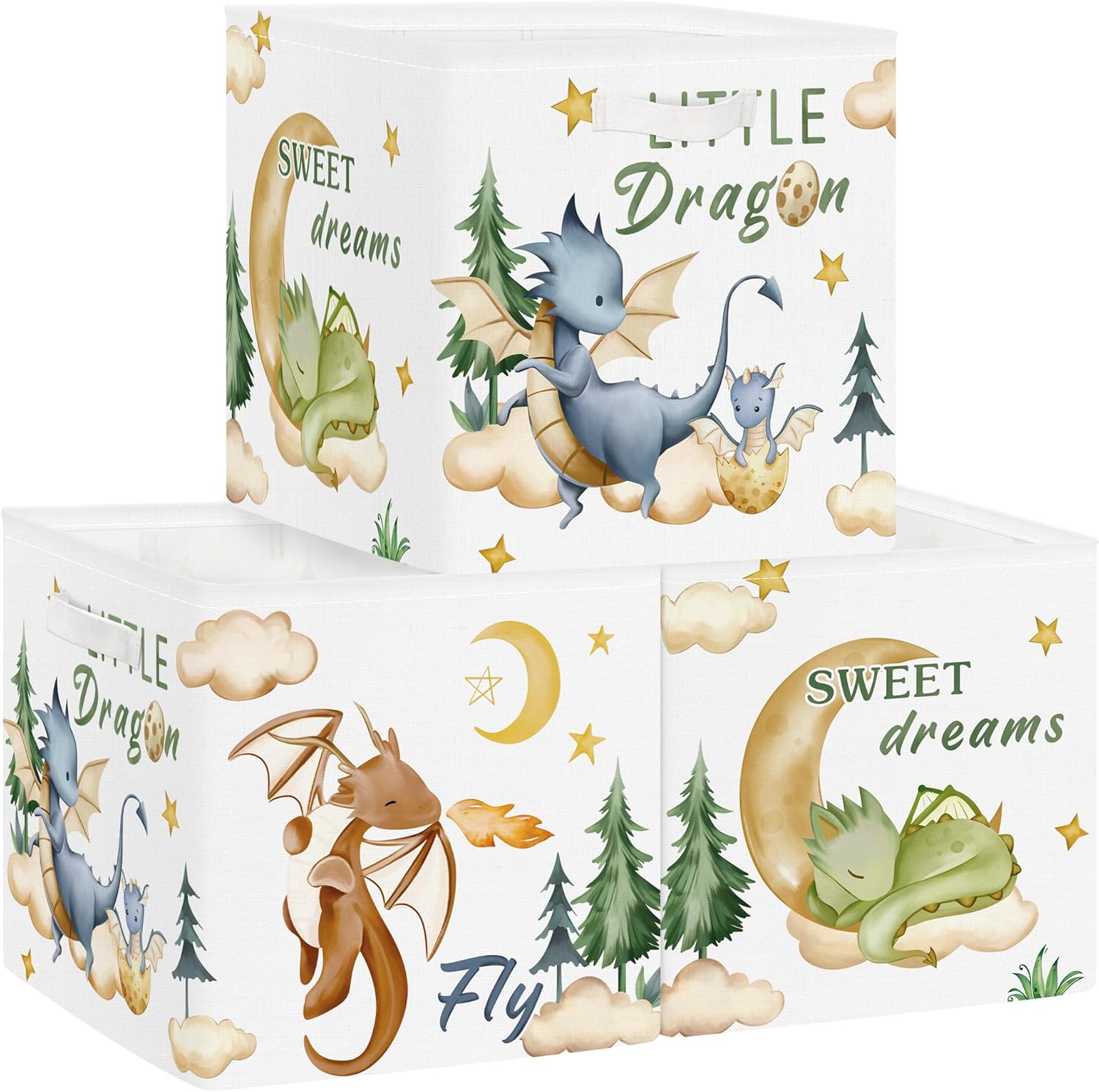 Clastyle 3 pcs Dinosaur Cube Storage Unit Boxes Volcano Kallax Box for Shelves Parents Storage Baskets for Book Clothes Toy Organizer, Dragon, 11.8x11.8x11.8 in