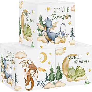 Clastyle 11.8" Dinosaur Storage Basket Set of 3 for Kid Boy Toy Clothes Bin