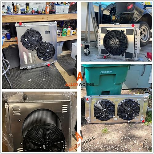 Miniatura 5 de ALLOYWORKS - Radiador de aluminio con núcleo de 4 filas + ventilador de cubierta + termostato para Chevy Bel AirImpalaBiscayneEl CaminoCaprice ATMT