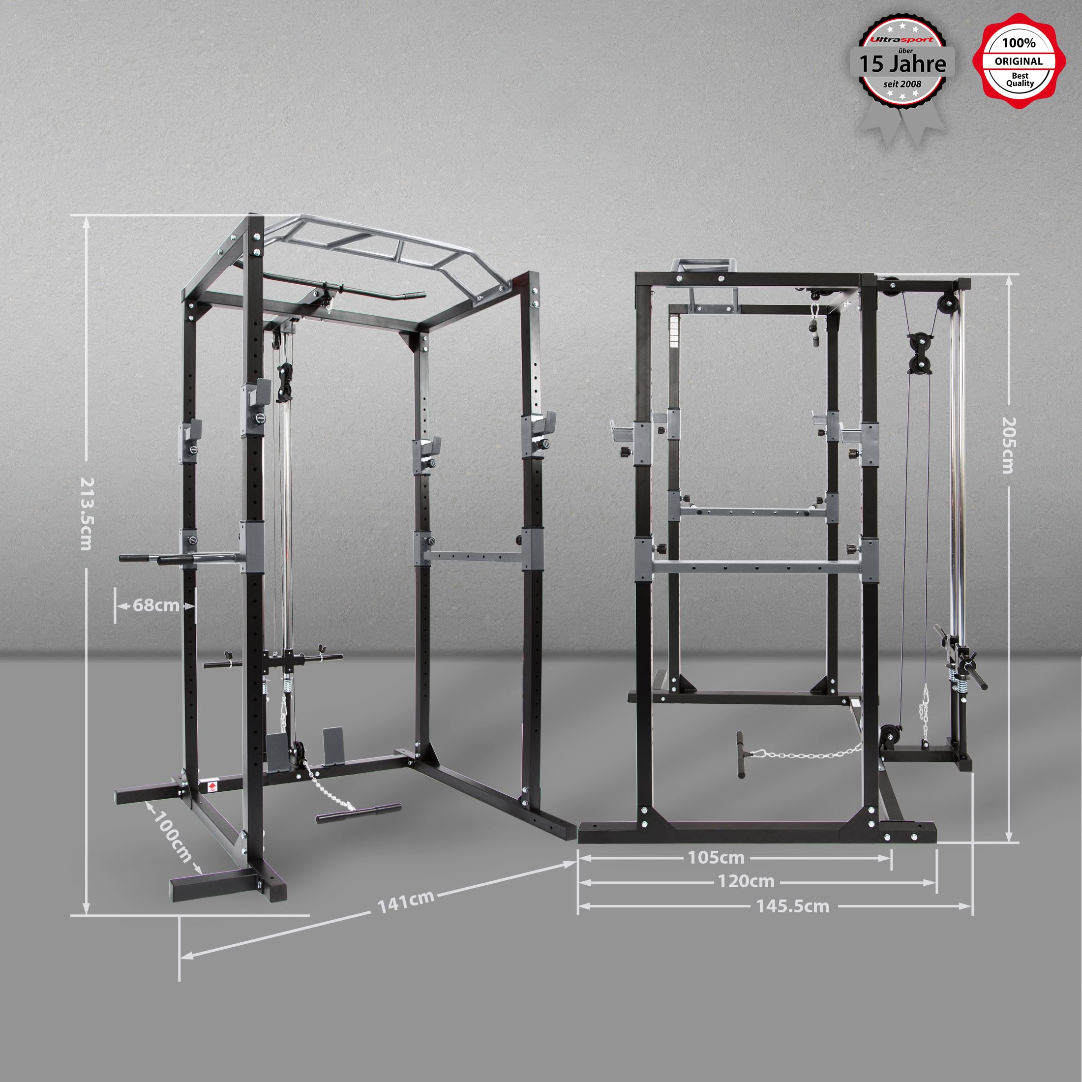 Ultrasport Power Rack, Eignung Zahnstang, multifunktionales Zahnstange für effektives Ganzkörpertraining, massiv Stahlkonstruktion, Perfekt für Anfänger und Profis, Homegym, Eignungturm, Schwarz/Grau