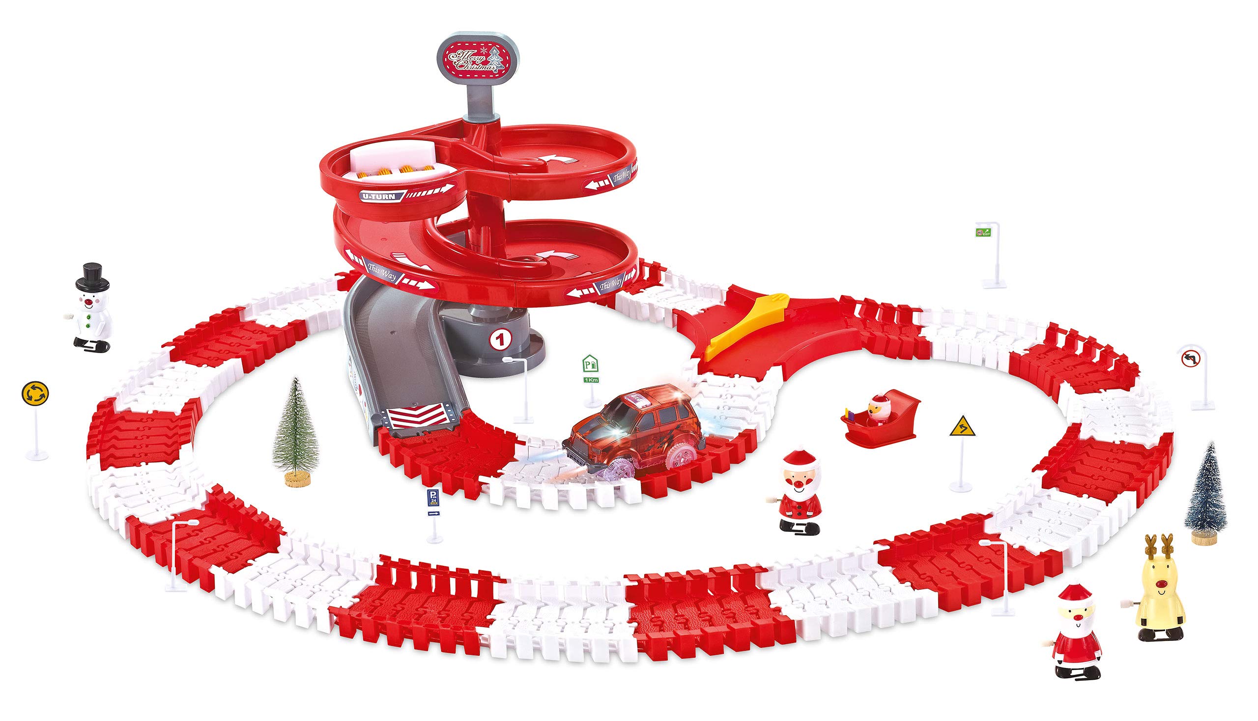 Amewi 100664 Magic Traxx Weihnachtsstrecke 168-teilig mit LED-Fahrzeug