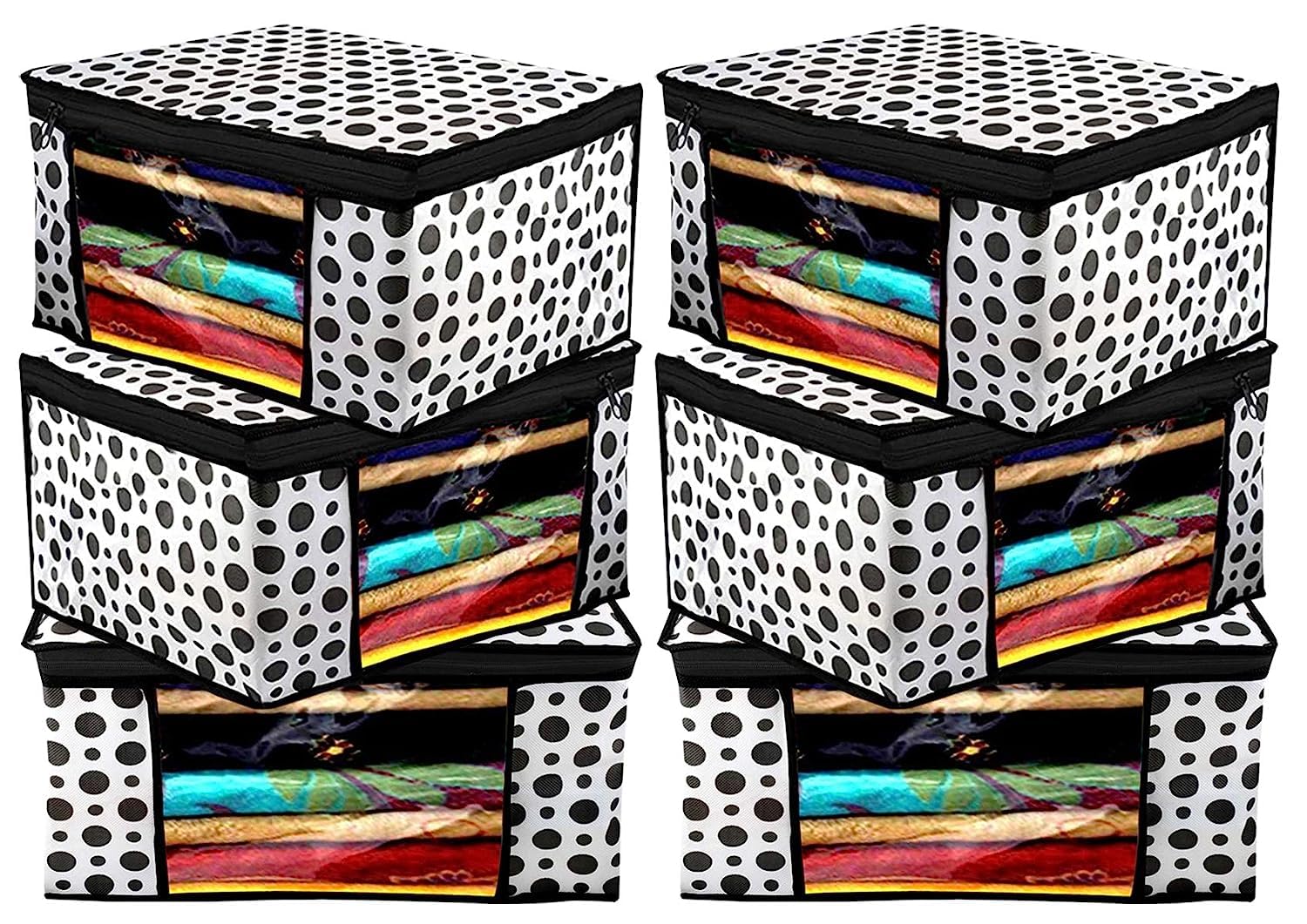 amira industries Non Woven Saree Covers With Zip|Saree Covers For Storage|Wardrobe Organizer For Cloths|Saree Packing Covers For Wedding|Pack Of 6(Black Dots),35 Cm,22 Cm (B0C7ZRRBGM) Amazon Price History, Amazon Price Tracker