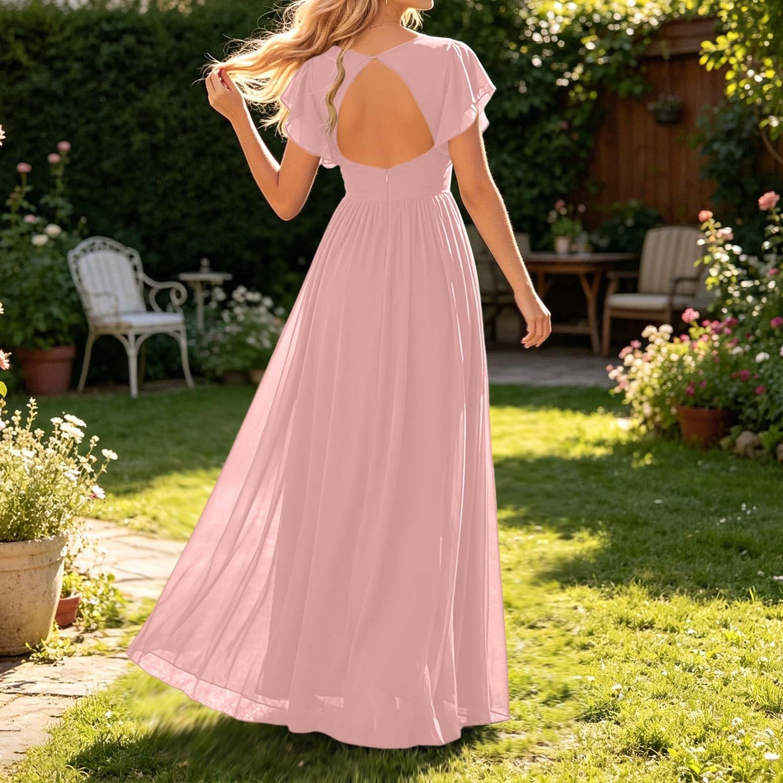 2026 Vestido de Invitado Profundo Cuello en V Mangas Volantes Falda Trapecio Sexy Elegante Oficina Cómodo Curvy Vestido Sexymujer Hard Vestidos de Dama de Honor para Bodas Cóctel Baile