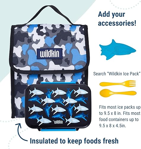Miniatura 7 de Wildkin Paquete de mochila para niños de 15 pulgadas con bolsa de almuerzo (camuflaje azul)