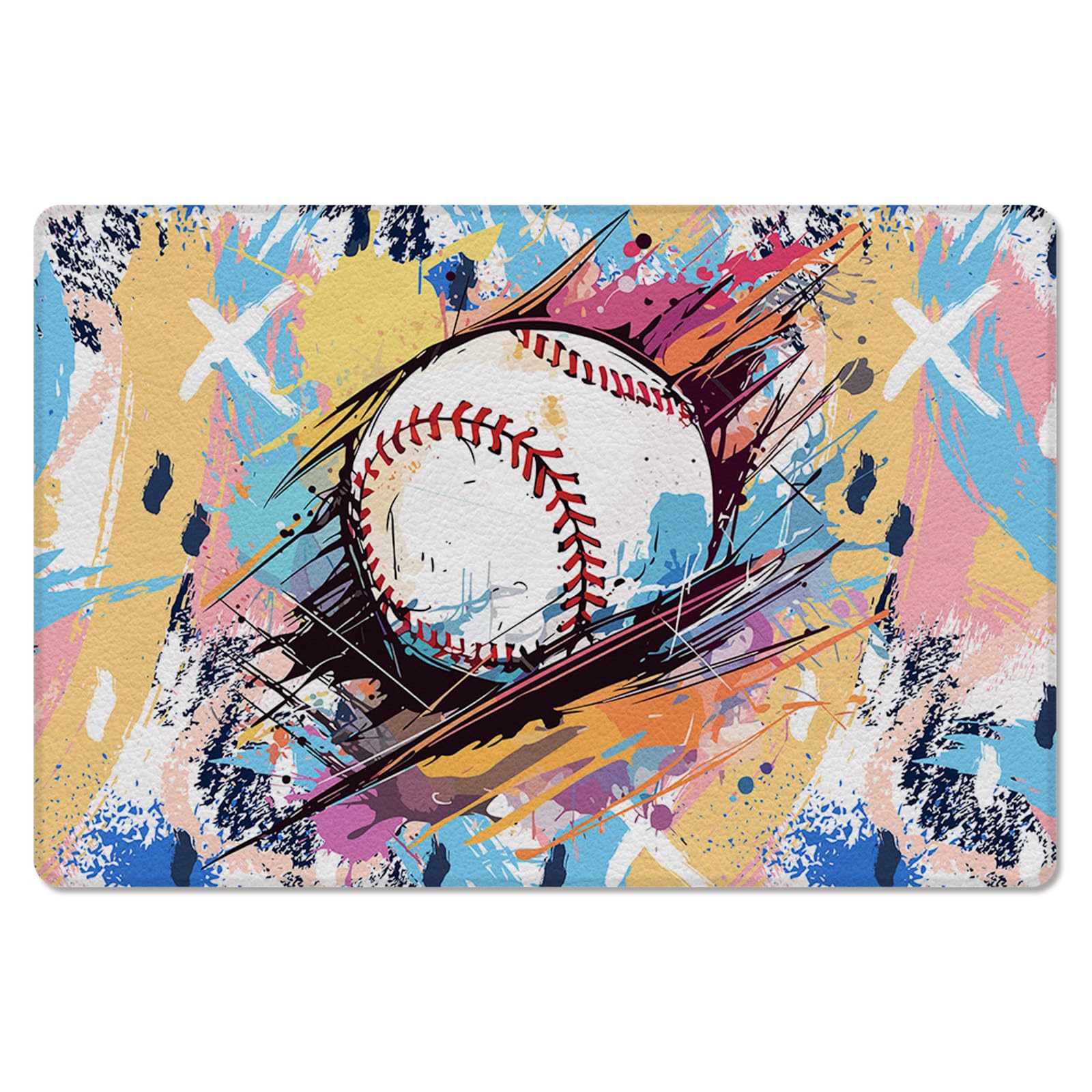 Baseball Sports Kitchen Bath Door Mat Cushioned Runner Rug,Washable Welcome Floor Sink Antifatigue Mat,Waterproof & Non-Slip Comfort Standing Doormat for Kitchen,Minimalist Geometric Smear Art 20