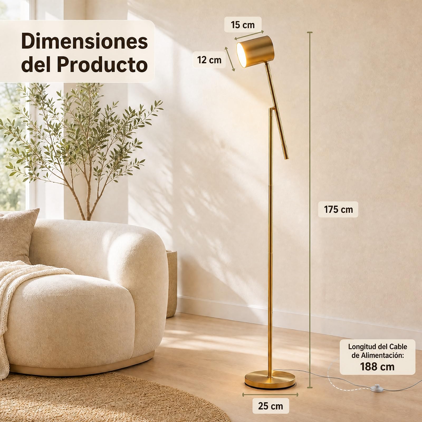HOMASIS Lámpara de Pie, 175 cm Lámpara de Suelo con Casquillo E27