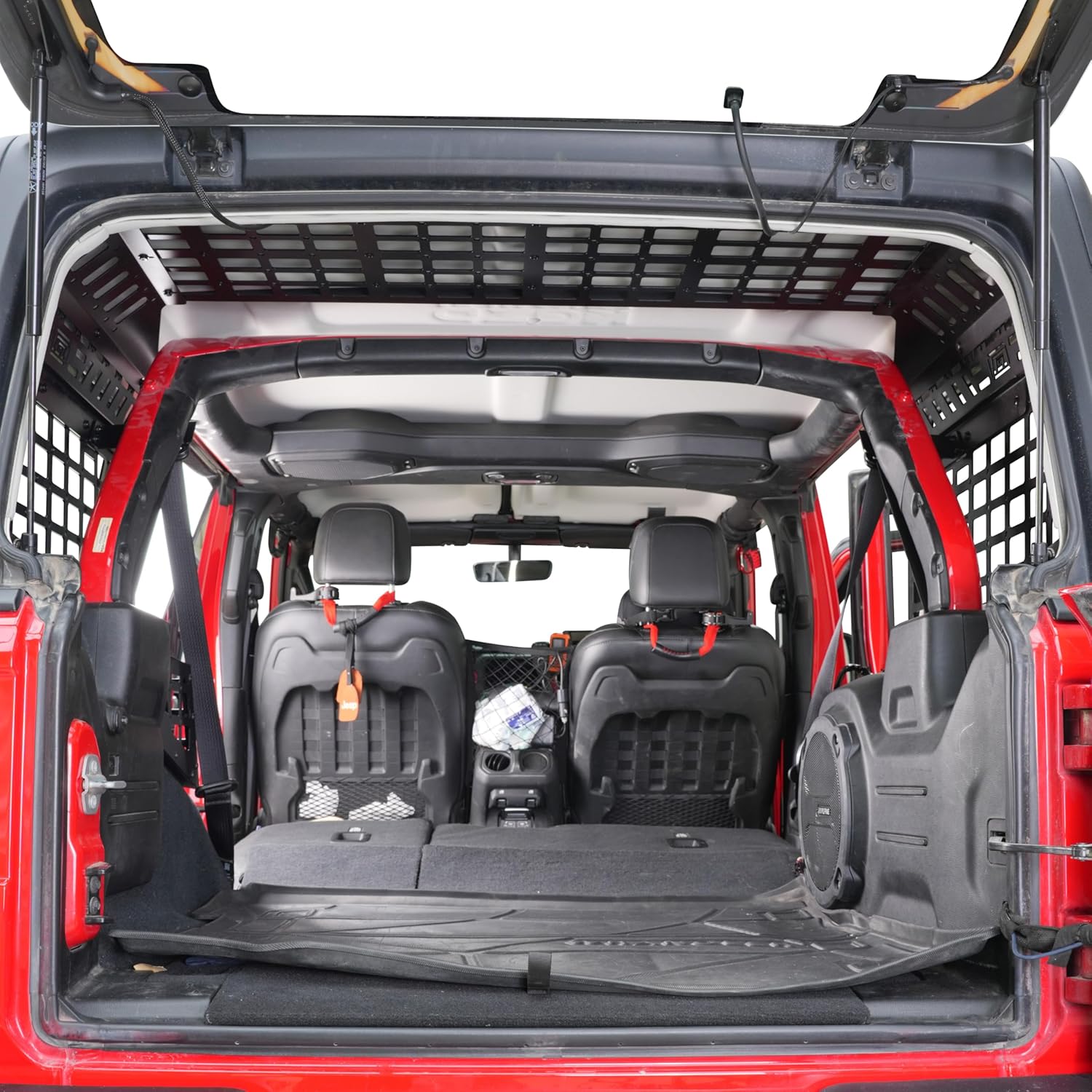 HIGH FLYING 2018-2026 for Jeep Wrangler JL 4dr Rear Window Panels Molle Cargo Rack Basket/Tailgate Foldable Cargo Shelf Aluminum, ONLY Fit Hard Top (Roof+Side Panels)